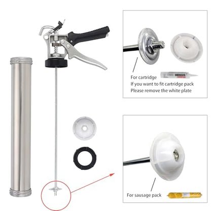 Sausage Caulk Gun,20 oz(600ml) Sausage Foil Pack/10 oz Cartridge Adhesive Dual-Purpose,18:1 Thrust,15” Sealant Manual Caulking Gun Kit With Cone Nozzles and Bent Tip (Sliver-1 Pack) - size: 1 Pack