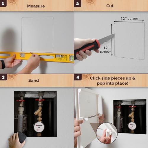 Morvat Spring Access Panel 12x12 Inch for Ceiling & Drywall, Heavy-Duty Durable ABS Plastic & Easy Install Access Box, Wall Hole Cover Plate for Plumbing & Electrical Cables & Wiring, White, 4 Pack - size: 4 Pack