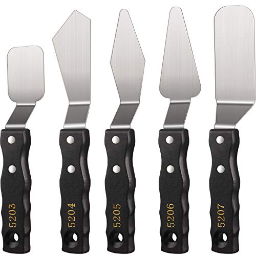 5-piece Large Palette Knife Set Stainless Steel Painting Knives with Wood Handles for Acrylic & Oil Painting Canvas Texturing, Impasto, Color Mixing – Art Supplies for Artists and Beginners