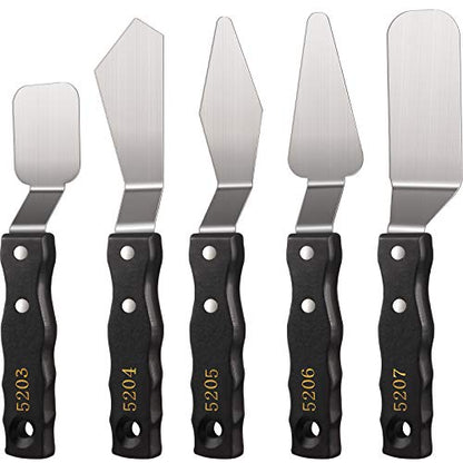 5-piece Large Palette Knife Set Stainless Steel Painting Knives with Wood Handles for Acrylic & Oil Painting Canvas Texturing, Impasto, Color Mixing – Art Supplies for Artists and Beginners