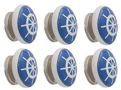 THDC Nautical Drawer Pulls, Drawer Knob, Cabinet Knob, Kitchen Cabinet Pull, Door Knob, Door Pulls (Set of 6) (Ship's Steering Wheel) - color: Blue Wheel