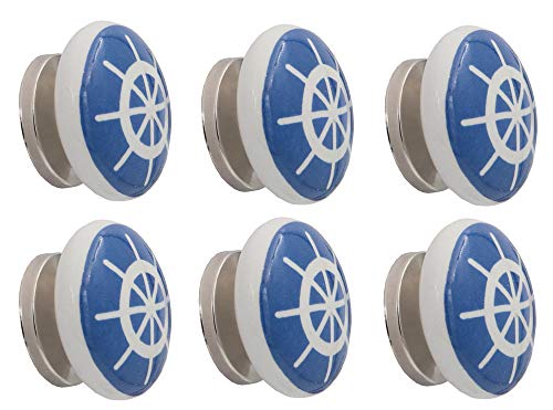 THDC Nautical Drawer Pulls, Drawer Knob, Cabinet Knob, Kitchen Cabinet Pull, Door Knob, Door Pulls (Set of 6) (Ship's Steering Wheel) - color: Blue Wheel