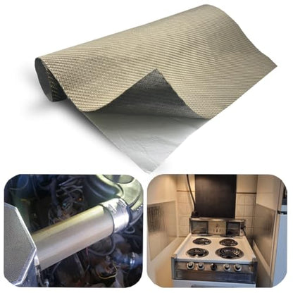 Titanium Adhesive Backed exhaust heat shield 12'' X 47'' for wall behind grill 2500 Degrees High Temp Protection Material Thermal Barrier Blanket Mat - size: 12'' X 47''