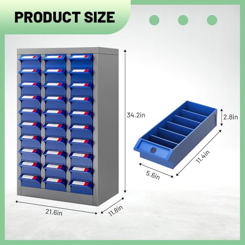 Yeeoy 30 Large Drawers Parts Cabinet, Bolt and Nut Tool Storage Cabinet, Steel Parts Organization Shelves with Large Drawers & Labels for Tool Hardware Storage, Grey - size: 30 Large Drawers