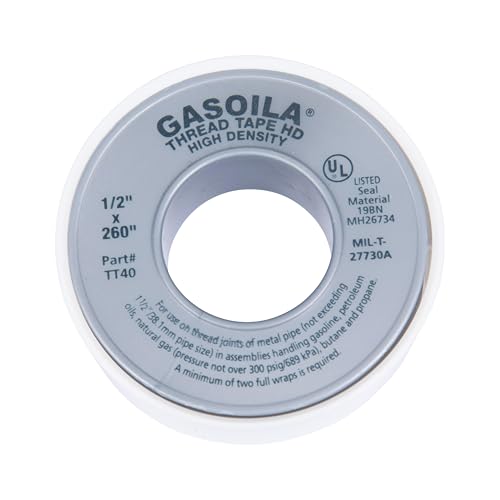 Gasoila PTFE Thread Seal Tape – Professional-Grade, 1/2 Inch x 260 Inch, High-Density Thread Tape for Plumbing, HVAC, Gas Lines, Water Pipes, and Air Compressors – Leak-Proof Seal, Non-Toxic - size: 1/2 Inch x 260 Inch Roll- 1 Pack (High Density)