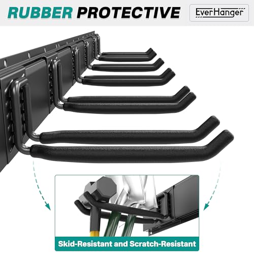 EVERHANGER Garage Tool Storage Organizer, Wall Mount Garden Tool Rack Organization, Heavy Duty Folding Chair Hangers with 12 Adjustable Hooks, Max Load 900lb, 96inch - size: 12hooks