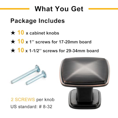 Oil Rubbed Bronze Cabinet Knobs Bronze Drawer Knobs, 10 Pack 1-1/4 Inch, 1990 Square Single Hole Cabinet Pulls for Kitchen Cabinets Drawers Bedroom Dresser Cupboard Bathroom Vanity - color: Oil Rubbed Bronze, size: 1-1/4 Inches, style: 10 Pack Square Knob