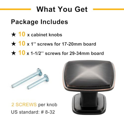 Oil Rubbed Bronze Cabinet Knobs Bronze Drawer Knobs, 10 Pack 1-1/4 Inch, 1990 Square Single Hole Cabinet Pulls for Kitchen Cabinets Drawers Bedroom Dresser Cupboard Bathroom Vanity - color: Oil Rubbed Bronze, size: 1-1/4 Inches, style: 10 Pack Square Knob