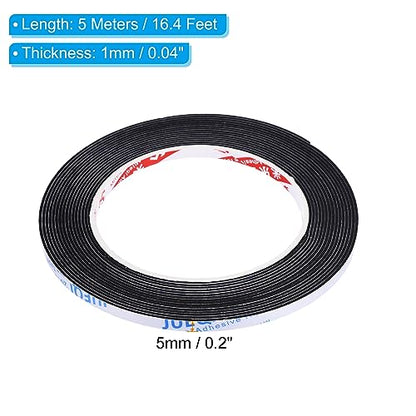 PATIKIL 5m/16.4ft Sealing Foam Tape, 5mm Wide 1mm Thick Single Sided Weather Stripping Door Seal Strip for Window Door Insulation, Black - size: 5mx5mmx1mm