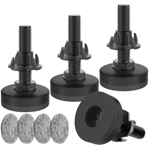 4 Pcs Adjustable Furniture Feet, 3/8" Heavy Duty Threaded Furniture Leveling Feet, Leg Levelers Screw in with Threaded Inserts for Table, Cabinets, Chair, Sofa Black
