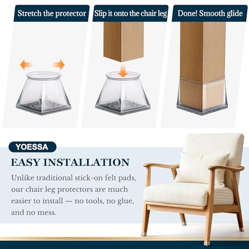 32 Pcs Chair Leg Floor Protectors Square, Floor Protectors for Chairs, Clear Silicone Felt Furniture Leg Pads, Protect Floors, Anti-Scratch Reduce Noise (L Fits: 1-5/16" to 1-1/2") - size: Square L