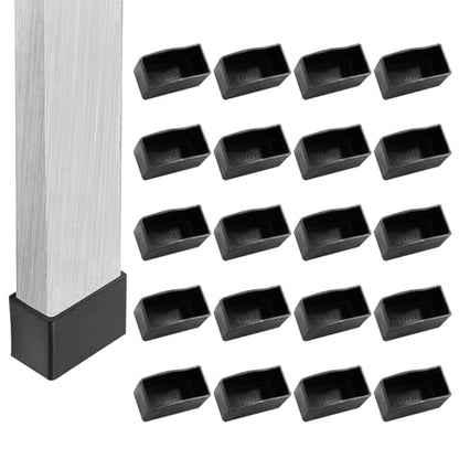 20Pcs Rectangle Furniture Leg Caps 3/4" x 1-1/2" (20×40mm) - Black Rubber Chair Leg Caps Covers Floor Protectors for Chair, Table - size: 20×40mm