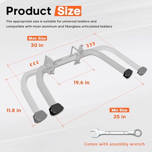 Aluminum Ladder Stabilizer Accessory for Roof Gutters with Wrench, Heavy Duty Extension Ladder Accessory, Wing Spread Wall Ladder Support/Wall Ladder Hook with Non-Slip Rubber Backing Pad - size: Aluminum Ladder Stabilizer