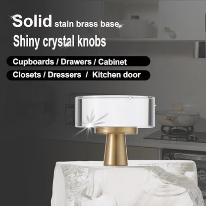 Kitchen Cabinet Knobs Glass 4 Pack Closet Brushed Gold Knob Cabinets Pulls,Drawer Dresser Drawers Cupboard Round Hardware Handles,Solid Copper Bathroom Bedroom Pull Satin Brass Crystal Knobs Handle - color: Gold-4 pack, size: Round