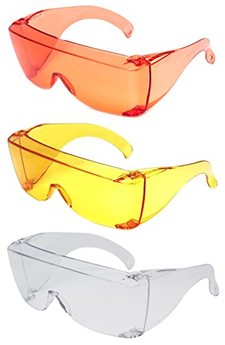 Calabria 3000 Fitover Safety Glasses with Uni-Lens – [Clear/Orange/Yellow - 3 Pack] Wrap Around Eye Protection | Anti-Fog Scratch Resistant | Protective Eyewear - color: Clear/Orange/Yellow 3-pack