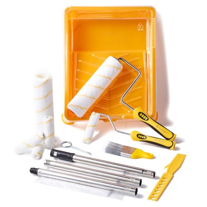 VOOMEY Paint Roller Kit with Extension Pole - 9 Inch Paint Roller with Tray, Mini Paint Roller 4 inch, Small Paint Brush, 16 Piece Complete Painting Tool Set Suitable for House & Wall Painting - style: 16 pcs paint roller kit
