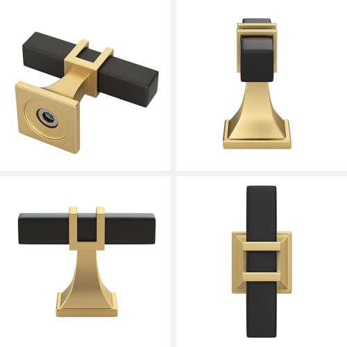 Haliwu 6 Pack 2 Inch Black and Gold Cabinet Knobs Matte Black T-bar Knobs Single Hole Hardware for Dresser and Drawer Kitchen Cupboard - color: Black and Matte Gold, size: 51mm(2 inch)
