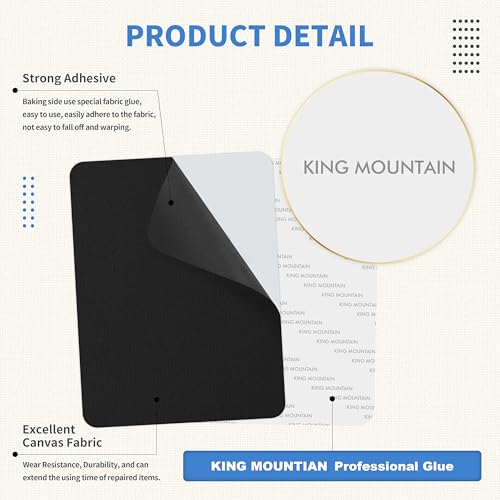 KING MOUNTAIN Canvas Repair Patch 9 x11 Inch 4 Pcs Self-Adhesive Waterproof Fabric Patch for Sofas, Tents, Furniture,Tote Bags, Car Seats (Black) - color: Black, size: Canvas-9"W×11"L-4PCS