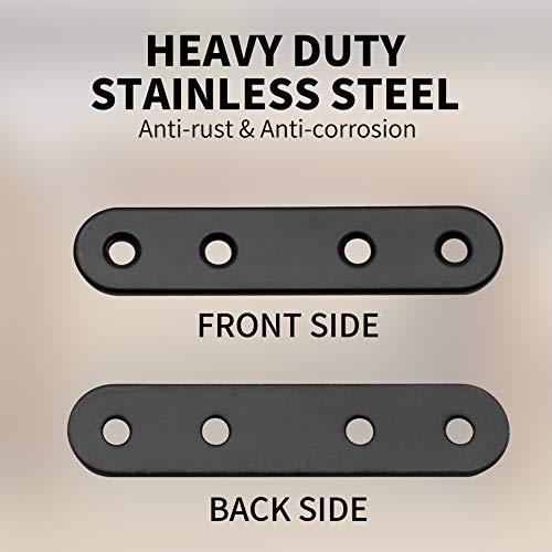 Jiozermi 12 Pcs Straight Brace, Flat Brace 3.15” x 0.69”, Stainless Steel Straight Bracket, Mending Joining Plates for Wood, Board, Bed Frame, Furniture & Shelves, Matte Black - size: Black, 3.15” x 0.69”, 12 Pcs