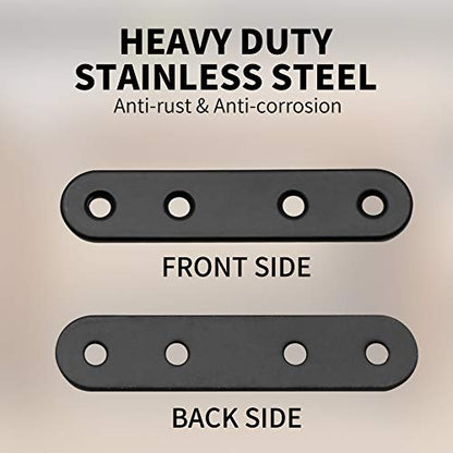 Jiozermi 12 Pcs Straight Brace, Flat Brace 3.15” x 0.69”, Stainless Steel Straight Bracket, Mending Joining Plates for Wood, Board, Bed Frame, Furniture & Shelves, Matte Black - size: Black, 3.15” x 0.69”, 12 Pcs