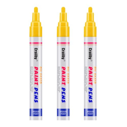 Yellow Paint Markers, 3 Pack Oil-Based Waterproof Quick Dry Permanent Paint Pen Set for Rocks Painting, Wood, Fabric, Plastic, Canvas, Glass, Mugs, Metal, Tire, Stone, DIY Craft - color: Yellow