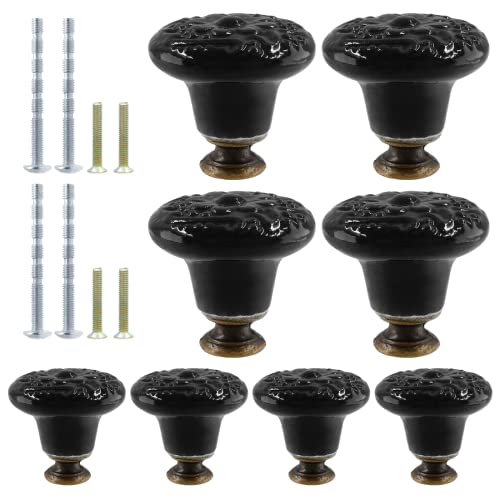 8pcs Black Ceramic Knobs, Vintage Kitchen Cabinet Pulls, Retro Ceramic Dresser Knobs, Decorative Drawer Pull Handles for Closet, Cupboard, Furniture Door Knob - color: Black, size: 8pcs-1.3 Inch
