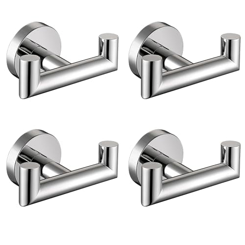 Towel Hooks For Bathrooms, Polished Chrome Towel Hook For Kitchen Bathroom, SUS304 Stainless Steel Coat Hook, Heavy Duty Double Holder Robe Hooks For Hanging Towels,Coats,Clothes,Wall Mount, 4 Pack - color: Polished Chrome, size: 4 Pack