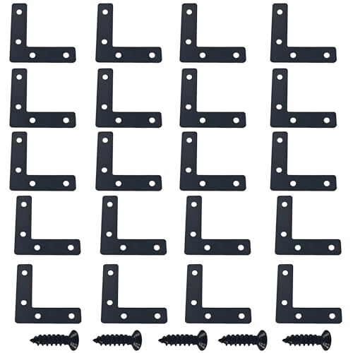 20PCS (60x60mm) Flat L Brackets Corner Braces, Heavy Duty Steel Right Angle Support Plates for Furniture, Shelves, Photo Frames, Cabinet Repair (Black) - size: 2.36" x 2.36", style: Black