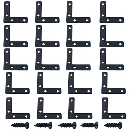 20PCS (60x60mm) Flat L Brackets Corner Braces, Heavy Duty Steel Right Angle Support Plates for Furniture, Shelves, Photo Frames, Cabinet Repair (Black) - size: 2.36" x 2.36", style: Black