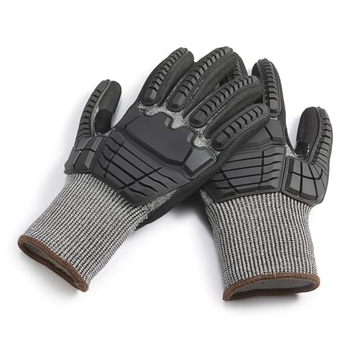 Amazon Basics Impact Protection Work Gloves, Cut Level A2, ANSI Level 4 Abrasion, Touchscreen Compatible, 15G Sandy Nitrile Palm, X-Large, Black with Brown Edge - size: X-Large