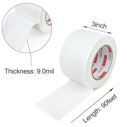 Wide Duct Tape 3 Inch, Industrial Grade 30Yards (90 ft) Wide Tape Duct, 9 Mil Heavy-Duty, Waterproof, Strong, Flexible, No Residue, for Crafts & Home Improvement (White, 3'' x 90ft) - color: White, size: 3'' x 90ft