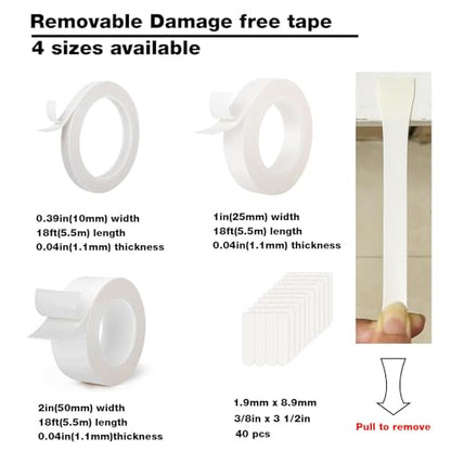 Hasaky Removable Double Sided Tape 18ft, Picutre Hanging Strips Damage Free,Heavy Duty Mounting Tape Wall Adhesive Strips for Poster Carpet Rug Art Craft Scrapbook - size: 2in X 20ft