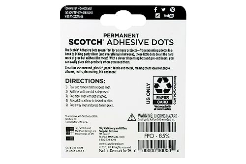 Scotch Adhesive Dots, Medium, 0.3 inches, 300 Dots/Pack, Easy Dispensing, Permanent, Photo-Safe, 1-Pack - size: 300 Count (Pack of 1), style: Original packaging