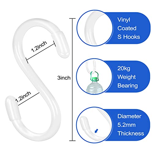 DINGEE White S Hooks, 3 Inch Vinyl Coated S Hook for Hanging Plants,10 Pack Non Slip Heavy Duty Small Rubber Coated Closet S Hook for Hanging Jeans Plants Jewelry Pot Pan Cups Towels - color: White