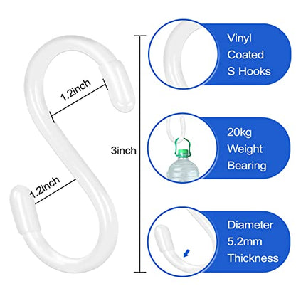 DINGEE White S Hooks, 3 Inch Vinyl Coated S Hook for Hanging Plants,10 Pack Non Slip Heavy Duty Small Rubber Coated Closet S Hook for Hanging Jeans Plants Jewelry Pot Pan Cups Towels - color: White