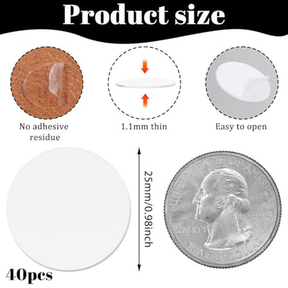 40 Pcs Round Adhesive Pads 1" Double Sided Sticky Adhesive Pads Round Heavy Duty Mounting Tape Clear Removable Dots for Car Phone Mounts Dashboard Dash Cam Base Home Office
