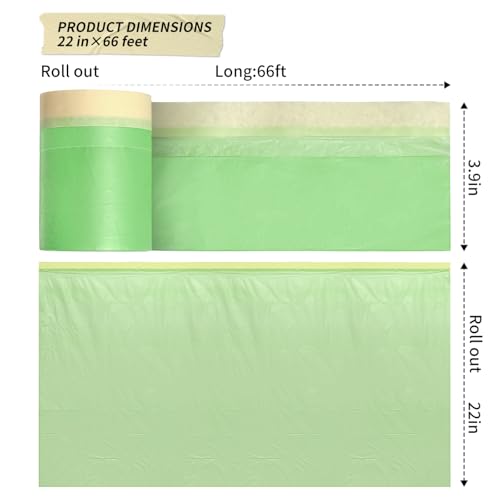 Thickened Pre-Taped Masking Film, Masking Tape Painters Plastic, Paint Protection Film Masking Master for Auto Body Walls Furniture, 22" x 66'(2 Rolls) - size: 22in x 66ft
