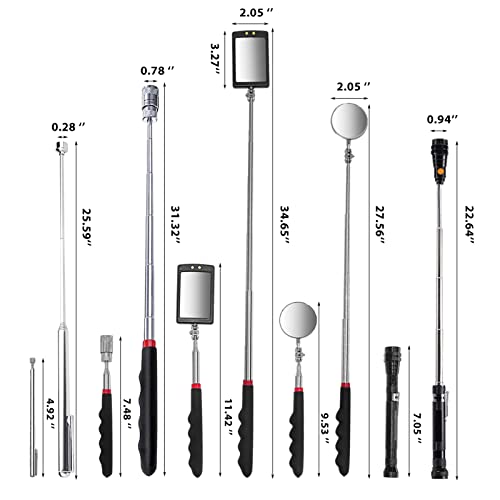 VIBELITE Telescoping Magnetic Pick Up Tool with 1lb& 15lb Pickup Rod, Round& Square 360 Swivel Adjustable Inspection Mirror, Flexible LED Flashlight, Gifts for Men, Women, Him, Birthday Gifts for Men - style: Black Magnetic Tool Set