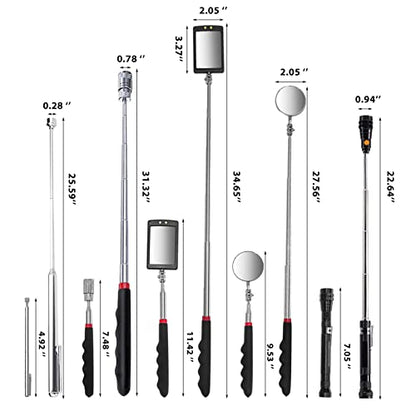 VIBELITE Telescoping Magnetic Pick Up Tool with 1lb& 15lb Pickup Rod, Round& Square 360 Swivel Adjustable Inspection Mirror, Flexible LED Flashlight, Gifts for Men, Women, Him, Birthday Gifts for Men - style: Black Magnetic Tool Set
