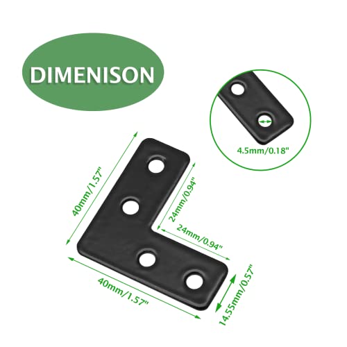 Uenhoy 20 Pcs L Shape Flat Mending Plates 40mm x 40mm (1.57" x 1.57") Flat Corner Braces, Right Angle Photo Frame Bracket, Black - size: 40x40mm/1.57"x1.57", style: L Shape