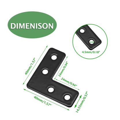 Uenhoy 20 Pcs L Shape Flat Mending Plates 40mm x 40mm (1.57" x 1.57") Flat Corner Braces, Right Angle Photo Frame Bracket, Black - size: 40x40mm/1.57"x1.57", style: L Shape