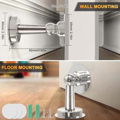 6 Pack Magnetic Door Stopper, COCIVIVRE Magnet Door Stop Stainless Steel for Wall and Floor Mounting, No Drilling Doorstop with Adhesive Tape Hold Your Door Open, Silver - style: No Drill-6 packs