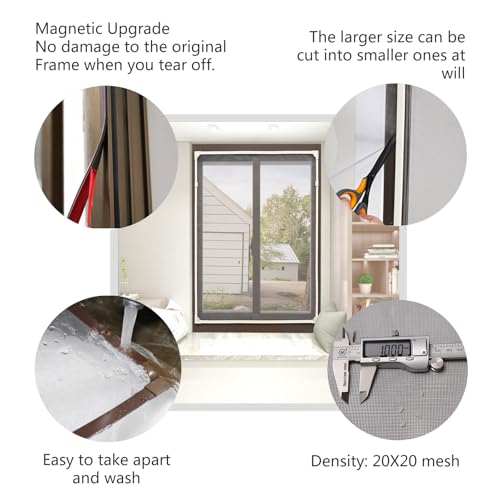 DIY Magnetic Window Screen with Adjustable Size | Easy and Fast Installation, Window Screen net kit White Frame with Gray Fiberglass mesh - size: 58"x36"(147x91cm)