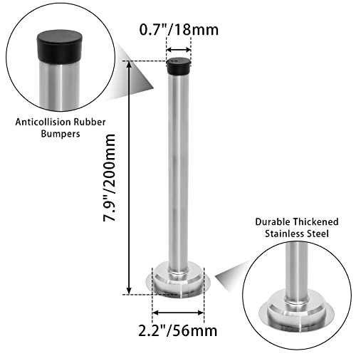 1pc 8 Inch Door Stops, Self Adhesive Long Door Stopper, Stainless Steel Sound Dampening Door Stop, Wall Mount Screw Doorstop with Rubber Bumper (Silver) - size: 8 Inch-silver