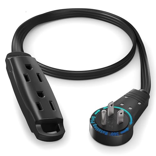Maximm 360 Degree Rotating Flat Extension Cord 1 Ft Multi 3 Outlet Power Cord Grounded 16 AWG UL Certified, Black - color: Black, size: 1 Foot