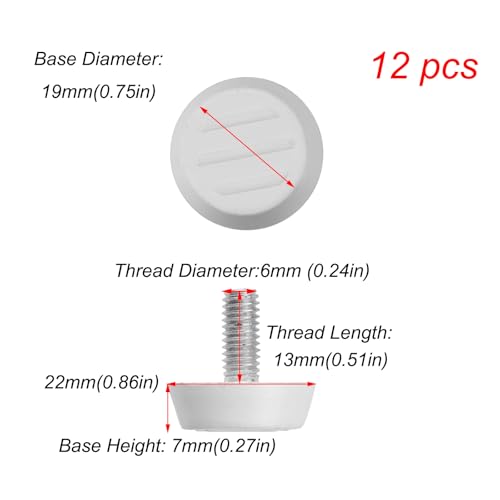 Antrader 12 Pcs M6×15mm Furniture Lvelers,M6 Thread Adjustable Levelers Screw on Furniture Glides Foot Adjuster,15mm Base Diameter,White - color: White, size: M6×15mm