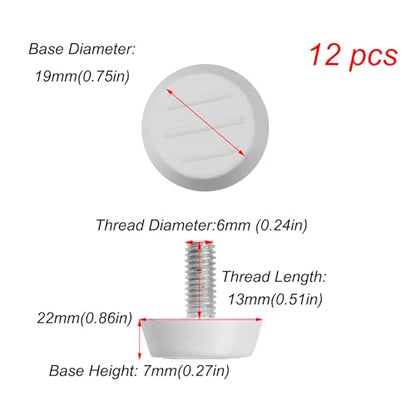 Antrader 12 Pcs M6×15mm Furniture Lvelers,M6 Thread Adjustable Levelers Screw on Furniture Glides Foot Adjuster,15mm Base Diameter,White - color: White, size: M6×15mm