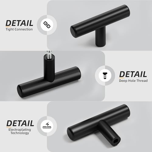 Goldenwarm 5 Pack Black Cabinet Knobs T Bar Knobs and Pulls Drawer Handles for Cupboard Hardware Bedroom Furniture, Single Hole Black Hardware - color: Black, size: 5 Pack