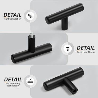 Goldenwarm 5 Pack Black Cabinet Knobs T Bar Knobs and Pulls Drawer Handles for Cupboard Hardware Bedroom Furniture, Single Hole Black Hardware - color: Black, size: 5 Pack