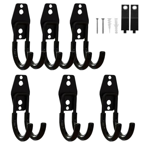 Garage Hooks Heavy Duty, 6 Pack Small Round Steel Garage Storage Hooks with Anti-Slip Coating, Multi-Purpose Ladder Hooks for Hanging Garden Tools, Hoses, Bikes and Folding Chairs (Black) - color: Black, size: 6pack-Small Round